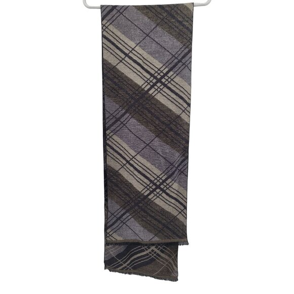 Plaid Wool & Cashmere Scarf With Fringe Edges - Picture 1 of 3